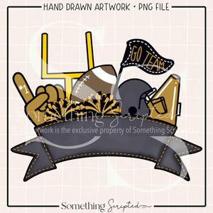 Diseño de sublimación PNG de bandera curva del equipo de fútbol en oro amarillo y negro, clipart de fútbol imprimible, descarga de arte digital
