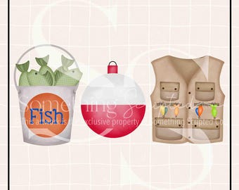 Fish Bucket Cork Vest PNG Sublimation Design: Hand-Drawn Printable Clipart (Instant Digital Download)