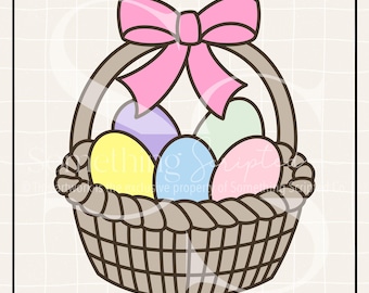 Pink Bow Easter Basket PNG Sublimation Design: Hand-Drawn Printable Clipart (Digital Download)