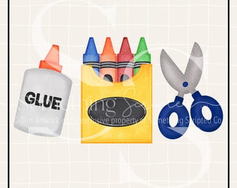 School Supplies PNG Sublimation Design: Hand-Drawn Printable Clipart (Instant Digital Download)