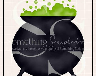 Bubbly Witch Cauldron Halloween PNG Sublimation Design, Witch Clipart Printable, Digital Art Download