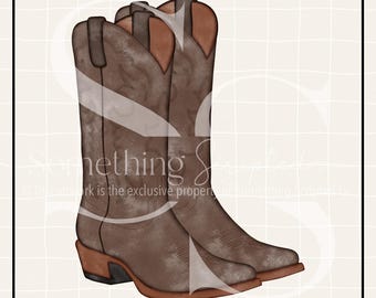 Cowboy Boots PNG Sublimation Design: Western Hand-Drawn Printable Clipart (Instant Digital Download)