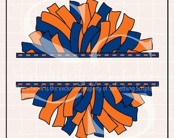 Navy Orange Cheerleading Pompom PNG Sublimation Design: Hand-Drawn Printable Clipart (Instant Digital Download)