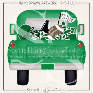 Football Team Pickup Truck Green & Black PNG Sublimation Design, Football Cheer Clipart Printable, Cheerleading Truck, Digital Art Download