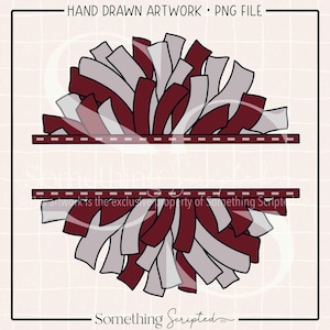 Maroon & Silver Cheer Pompom PNG Clipart: Digital Art Download