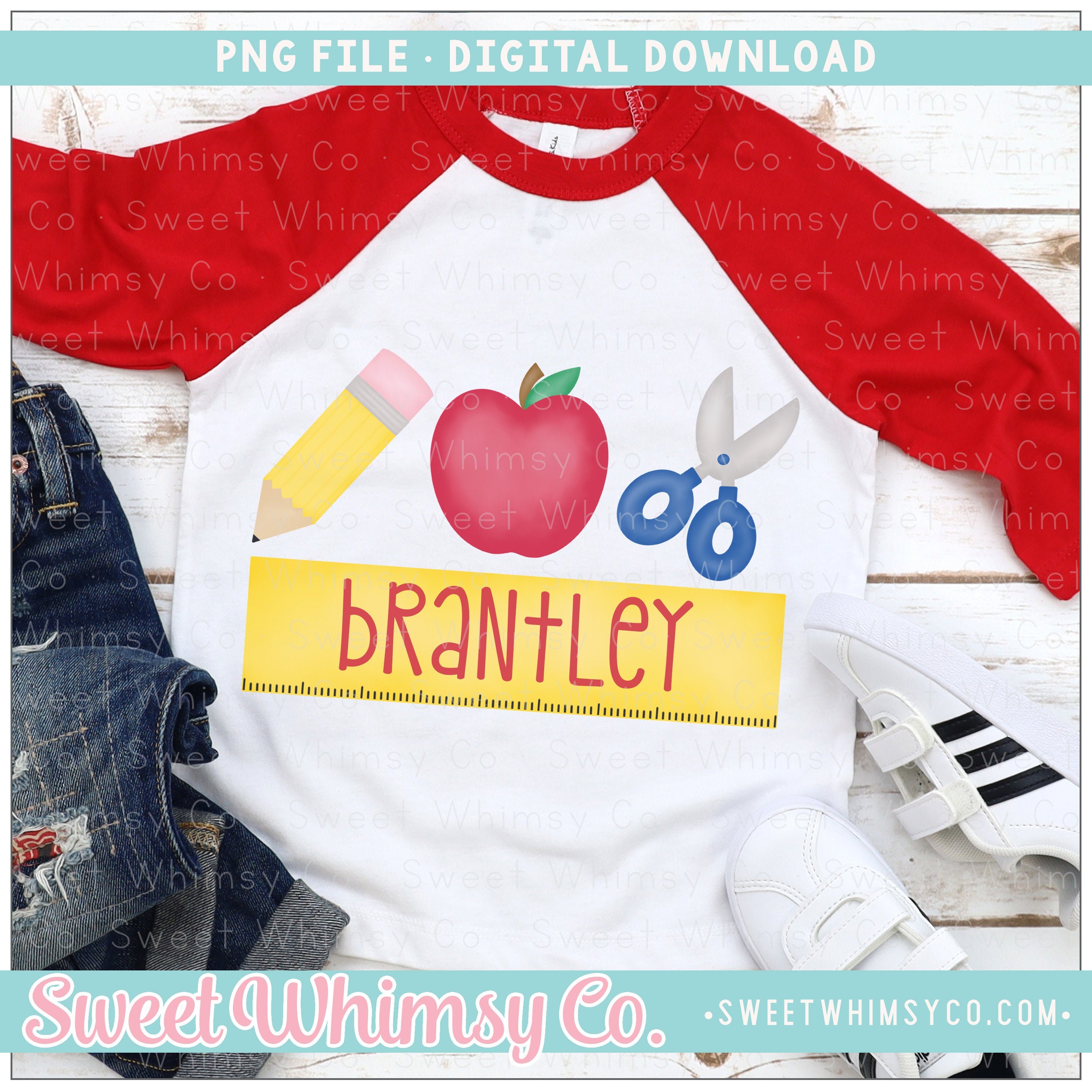 School Supplies Trio With Ruler Name Plate Png Sublimation Etsy