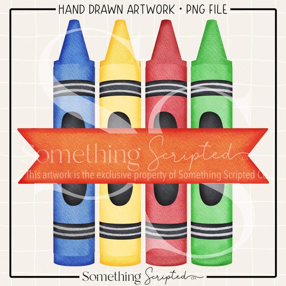 Crayon PNG Sublimation Design: School Hand-Drawn Printable Clipart (Instant Digital Download)