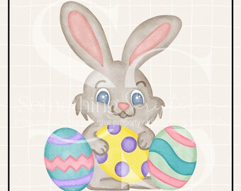 Watercolor Easter Bunny Eggs PNG Sublimation Design: Hand Drawn Easter Clipart (Digital Download)