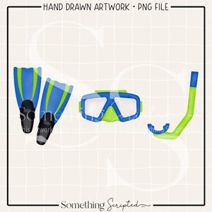 Scuba Diving Trio PNG: Blue & Lime Green Clipart (Digital Download