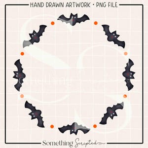 Bat Circle Frame Halloween PNG Sublimation Design, Spooky Clipart, Digital Art Download