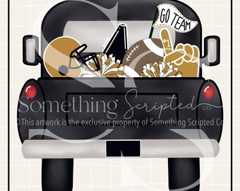 Football Black and Gold Team Pickup Truck PNG Sublimation Design, Football Cheer Clipart Printable, Cheerleading Truck, Digital Art Download