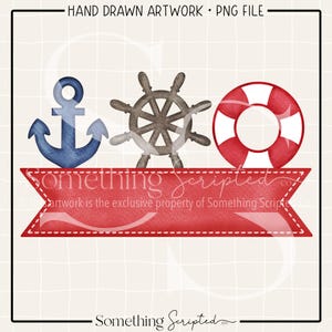 Nautical Beach PNG Sublimation Design, Anchor Ship Wheel Life Preserver Clipart Printable, Digital Art Download