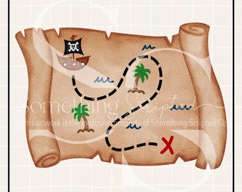 Pirate Treasure Map PNG Sublimation Design, Pirate Printable Clipart, Digital Art Download