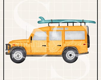 Surf Truck SUV PNG Sublimation Design: Beach Hand-Drawn Printable Clipart (Instant Digital Download)