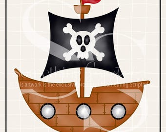 Pirate Ship PNG Sublimation Design: Beach Hand-Drawn Printable Clipart (Instant Digital Download)