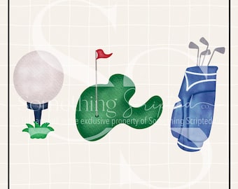 Blue Watercolor Golf Ball Golf Tee Golf Club Bag PNG Sublimation Design, Golf Clipart Printable, Digital Art Download