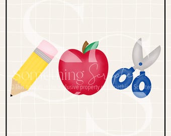 School Supplies PNG Sublimation Design: Hand-Drawn Printable Clipart (Instant Digital Download)