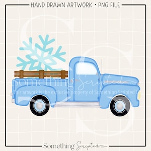 Snowflake Vintage Truck PNG Sublimation Design, Snowflake Clipart Printable, Digital Art Download