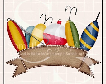 Fishing Lure Cork Banner PNG Sublimation Design: Hand-Drawn Printable Clipart (Instant Digital Download)