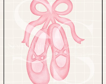 Zapatillas de ballet rosas bailando, diseño PNG de sublimación: Clipart imprimible dibujado a mano (descarga digital instantánea)