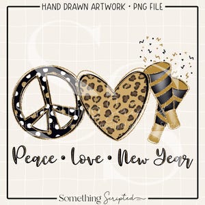Paix amour nouvel an léopard or PNG sublimation Design, nouvel an des cliparts imprimable, téléchargement d&#39;art numérique
