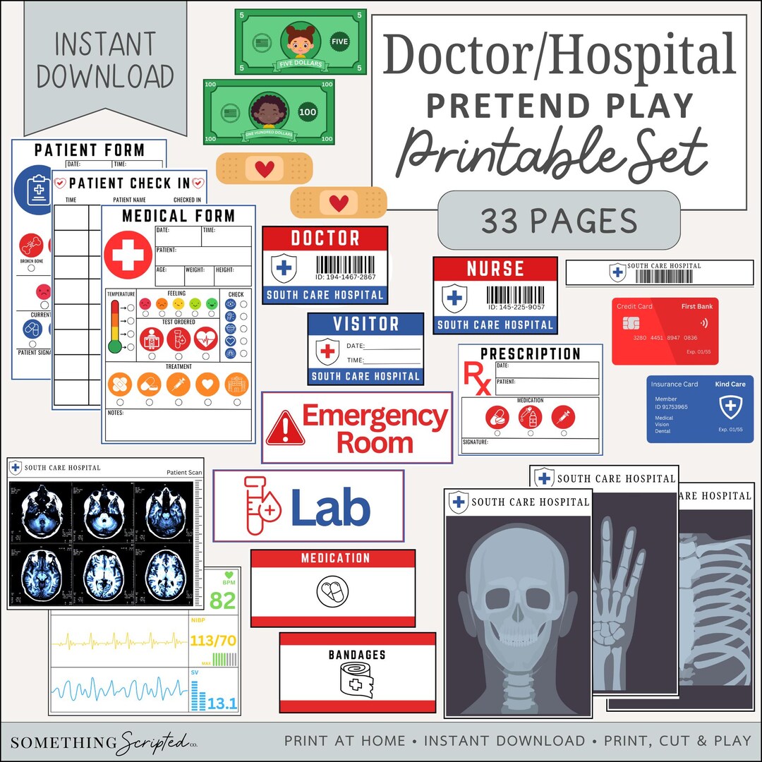 Doctor Set Printable Doctor Pretend Play Set: Hospital Role Play Printables (instant ...