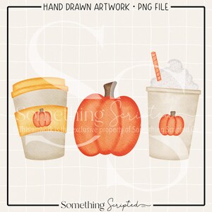 Pumpkin Spice Drink Trio PNG: Fall Clipart, Thanksgiving Design (Digital Download)