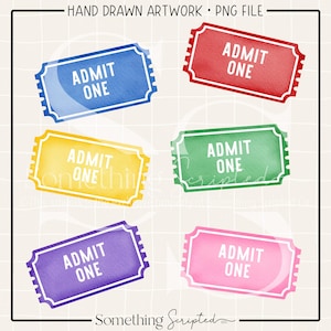 Admit One Tickets PNG Sublimation Design, Carnival Fair Circus Tickets Printable Clipart, Digital Art Download