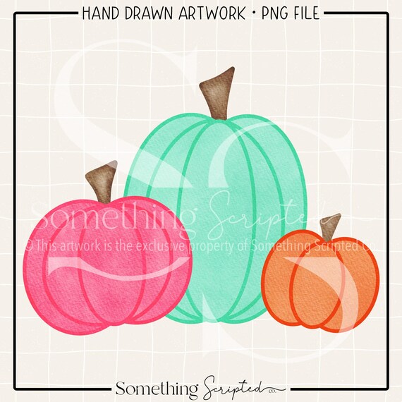 Pink Turquoise Pumpkins Fall PNG Sublimation Design, Thanksgiving Autumn Clipart Printable, Digital Art Download