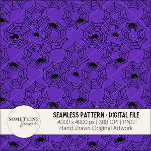 Spider Web Purple Halloween Seamless Pattern, Hand Drawn Repeating Pattern, Fall, PNG File, Digital Download