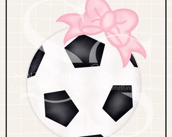 Soccer Ball Pink Bow PNG Sublimation Design: Hand-Drawn Printable Clipart (Instant Digital Download)