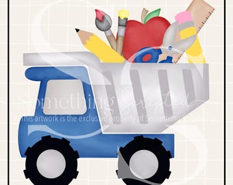 School Supplies Dump Truck PNG Sublimation Design: Hand-Drawn Printable Clipart (Instant Digital Download)