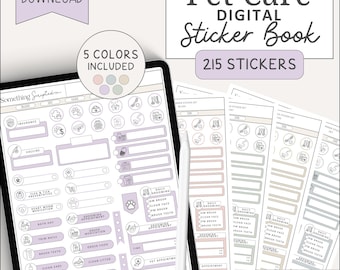 Pet Care Planner Stickers: Goodnotes Digital Sticker Book (215 Stickers)
