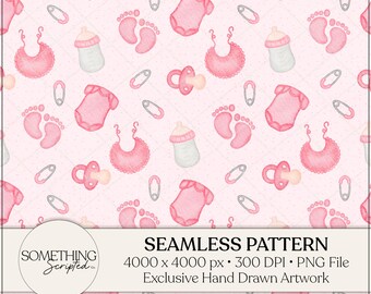Oh Baby Pink Seamless Pattern PNG: Hand Drawn Art (Digital Download)