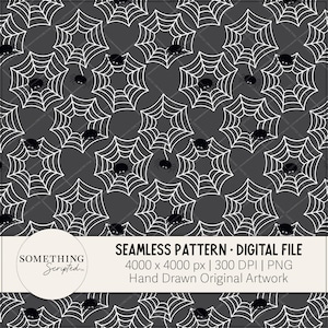 Spider Web Grey Halloween Seamless Pattern, Hand Drawn Repeating Pattern, Fall, PNG File, Digital Download