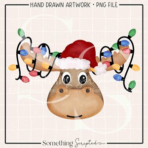 Christmas Lights Moose Girl PNG Sublimation Design, Christmas Printable Clipart, Digital Art Download