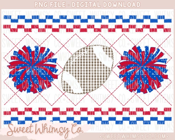 Football Cheer PomPom Red White Faux Smocked Stitched Embroidery Applique Design PNG Digital Download Clipart File