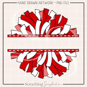 Red and White Pompom Cheer PNG Sublimation Design, Cheerleading Clipart Printable, Digital Art Download