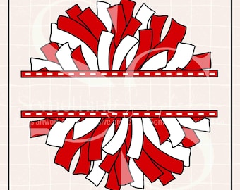 Red and White Pompom Cheer PNG Sublimation Design: Hand-Drawn Printable Clipart (Instant Digital Download)