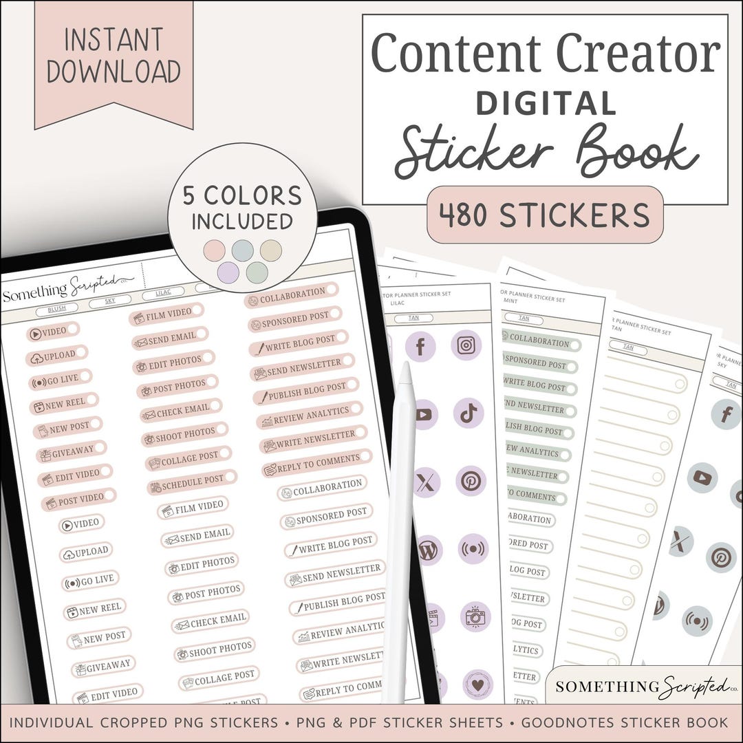 Content Creator Digital Planner Stickers: Social Media, Blog, Video ...