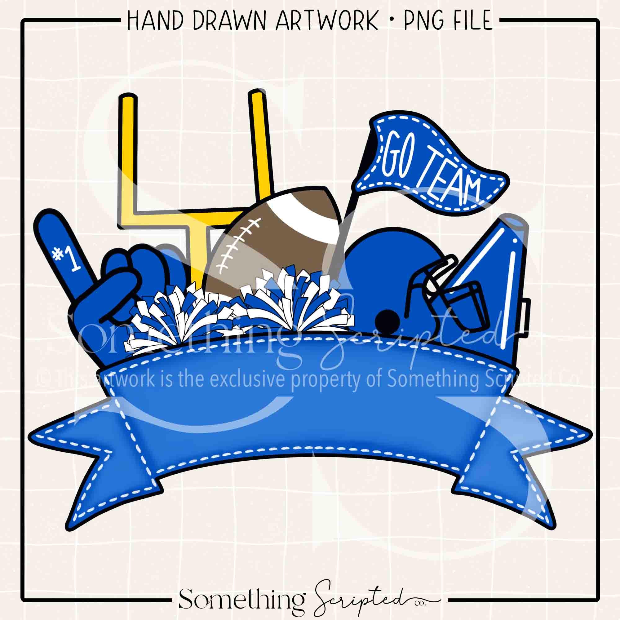 Blue and White Football Team Curved Banner PNG Sublimation Design, Football Clipart Printable, Digital Art Download