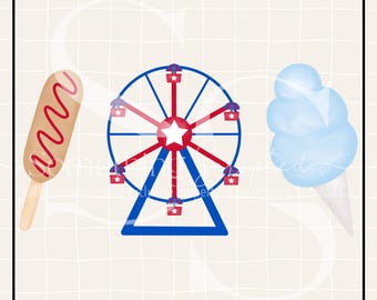 Fair Corn Dog, Ferris Wheel, Cotton Candy PNG: Hand Drawn Clipart (Digital Download)