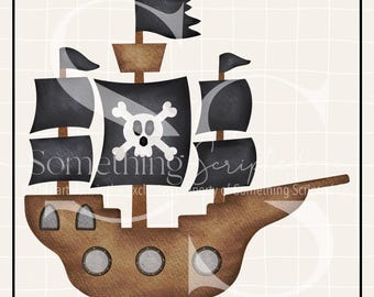 Pirate Ship PNG Sublimation Design: Hand-Drawn Printable Clipart (Instant Digital Download)