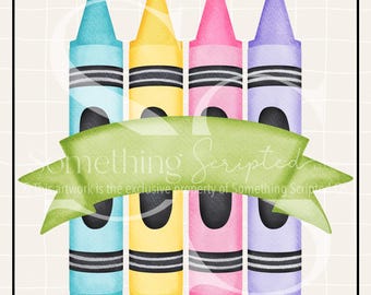 Pastel Crayon School PNG Sublimation Design: Hand-Drawn Printable Clipart (Instant Digital Download)