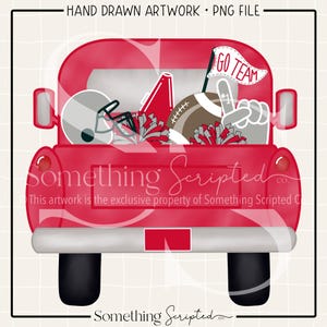 Football Team Truck PNG: Red & Silver Cheer Clipart (Digital Download)