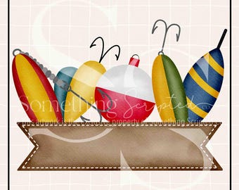 Fishing Lure Cork Banner PNG Sublimation Design: Hand-Drawn Printable Clipart (Instant Digital Download)