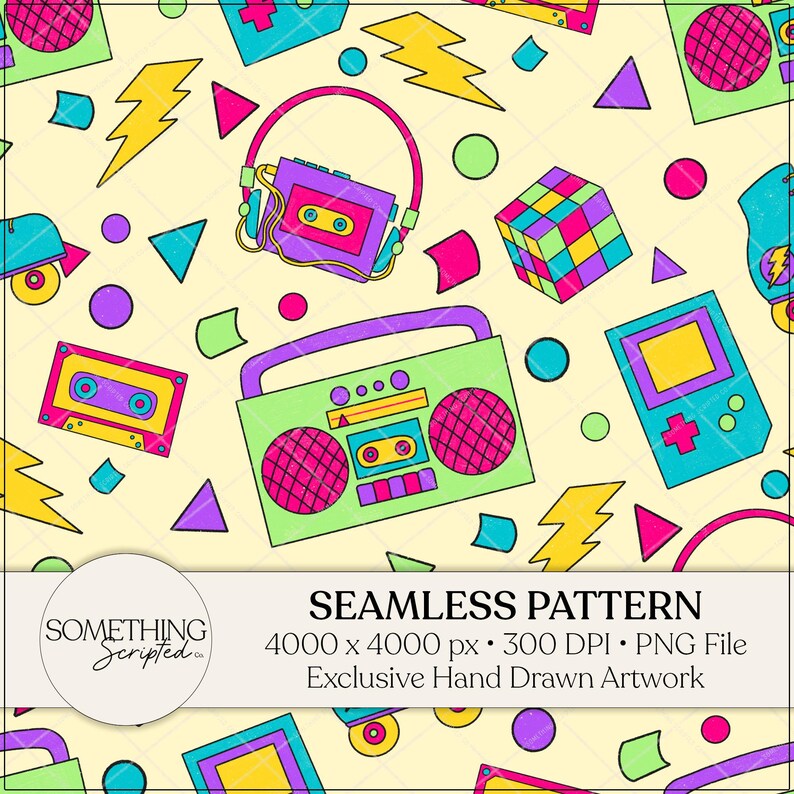 80s Neon Seamless Pattern PNG: Hand Drawn Art (digital Download) - Etsy
