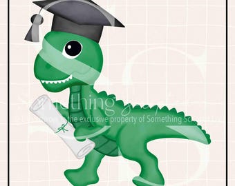 Green Graduation Dinosaur PNG Sublimation Design: Hand-Drawn Printable Clipart (Instant Digital Download)