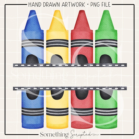 Primary School Crayons PNG Sublimation Design: Hand-Drawn Printable Clipart (Instant Digital Download)