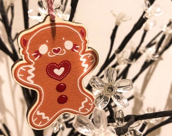 Christmas Otter Gingerbread Tree Decoration - Wooden Decoration - Wood Charm - Christmas Decoration - Illustration